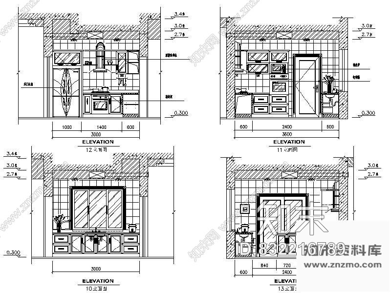 图块/节点独栋别墅厨房立面图cad施工图下载【ID:832216789】