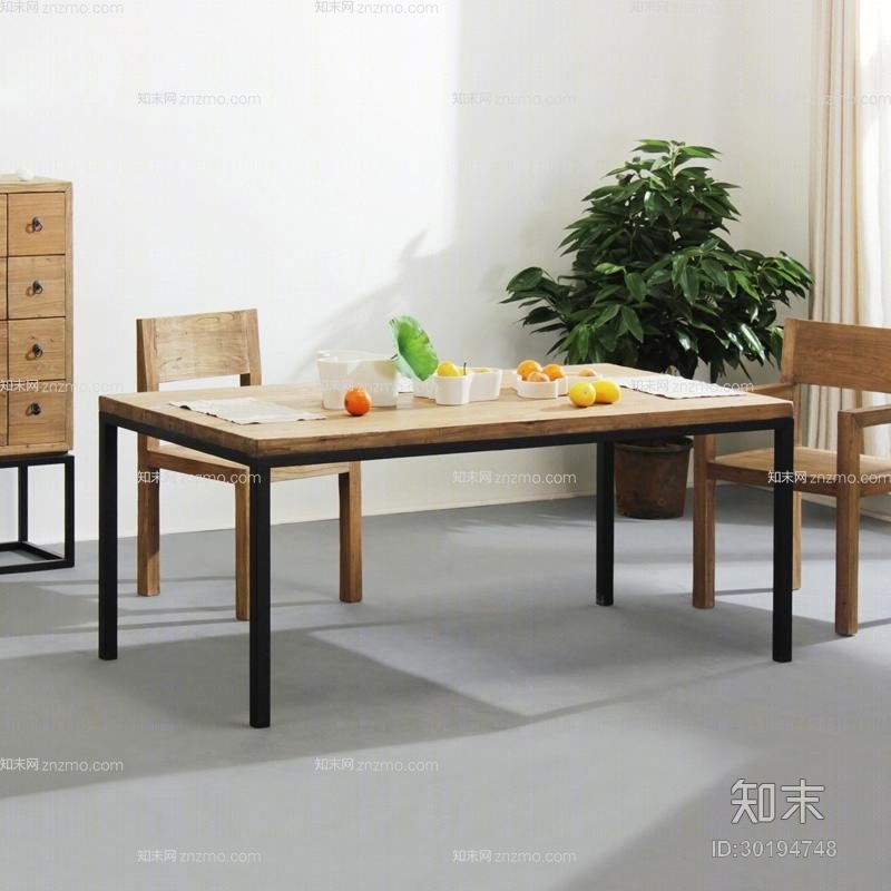 新中式木艺餐桌椅组合3D模型下载【ID:30194748】
