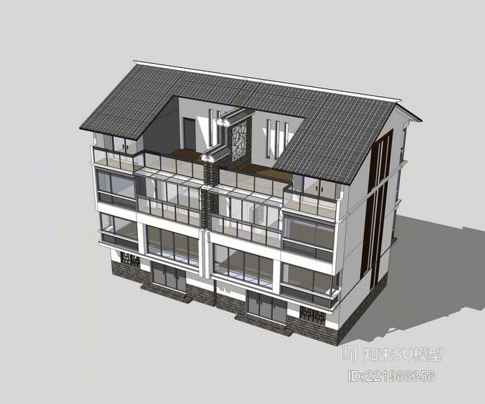 中式农村别墅SU模型下载【ID:221988358】