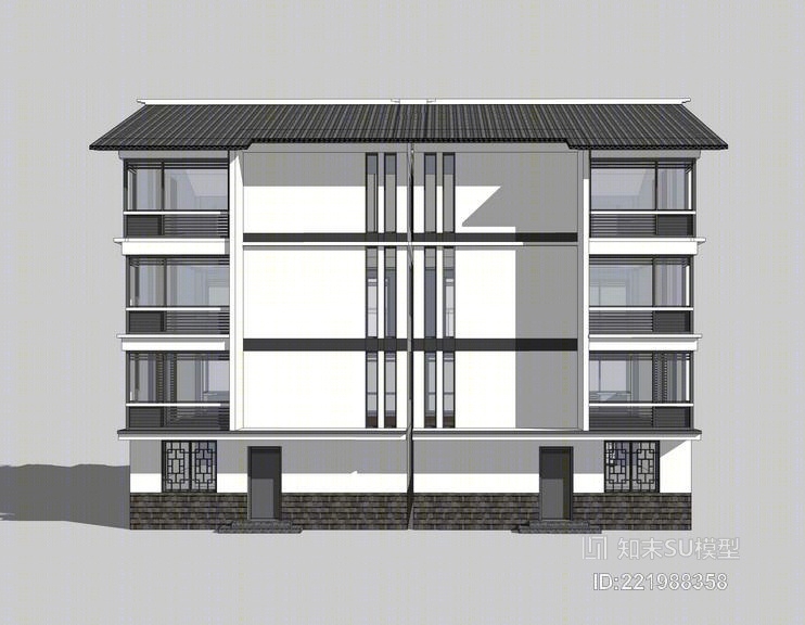 中式农村别墅SU模型下载【ID:221988358】