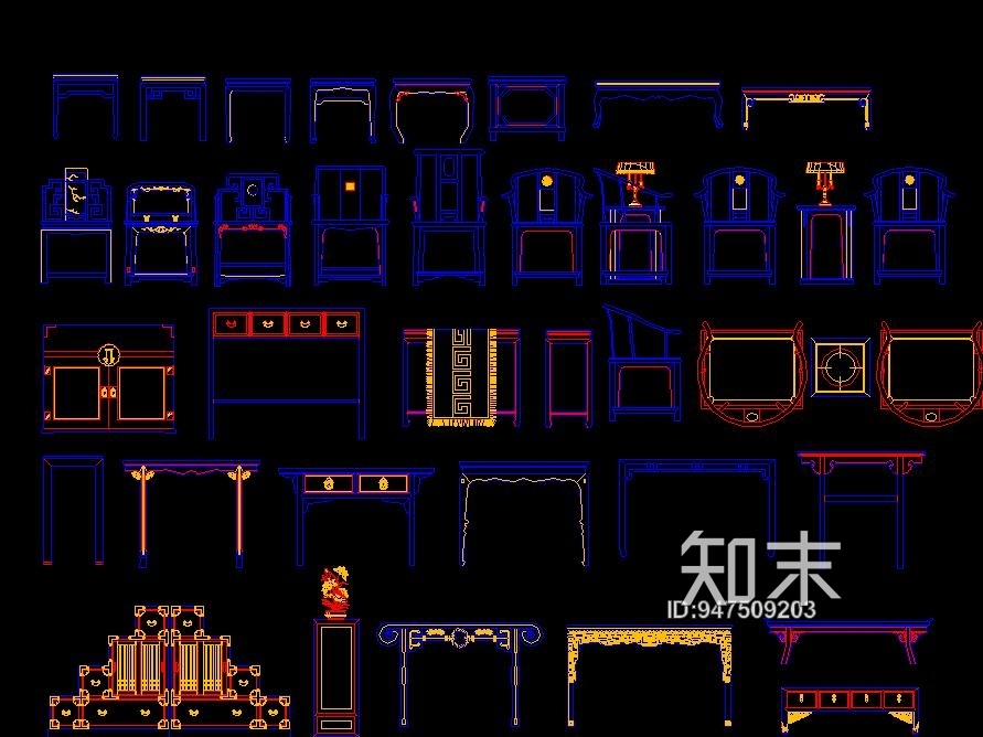 中式家具CADcad施工图下载【ID:947509203】