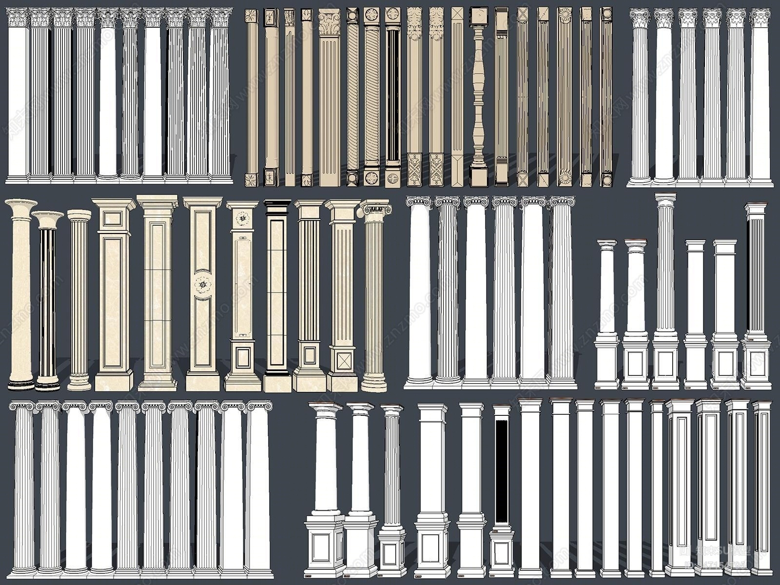 欧式罗马柱SU模型下载【ID:347154795】