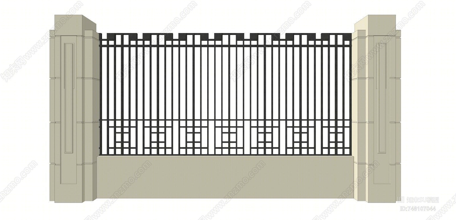 欧式园林景观铁艺围墙SU模型下载【ID:748107044】