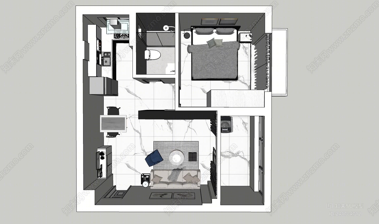 现代北欧单身公寓SU模型下载【ID:241784712】
