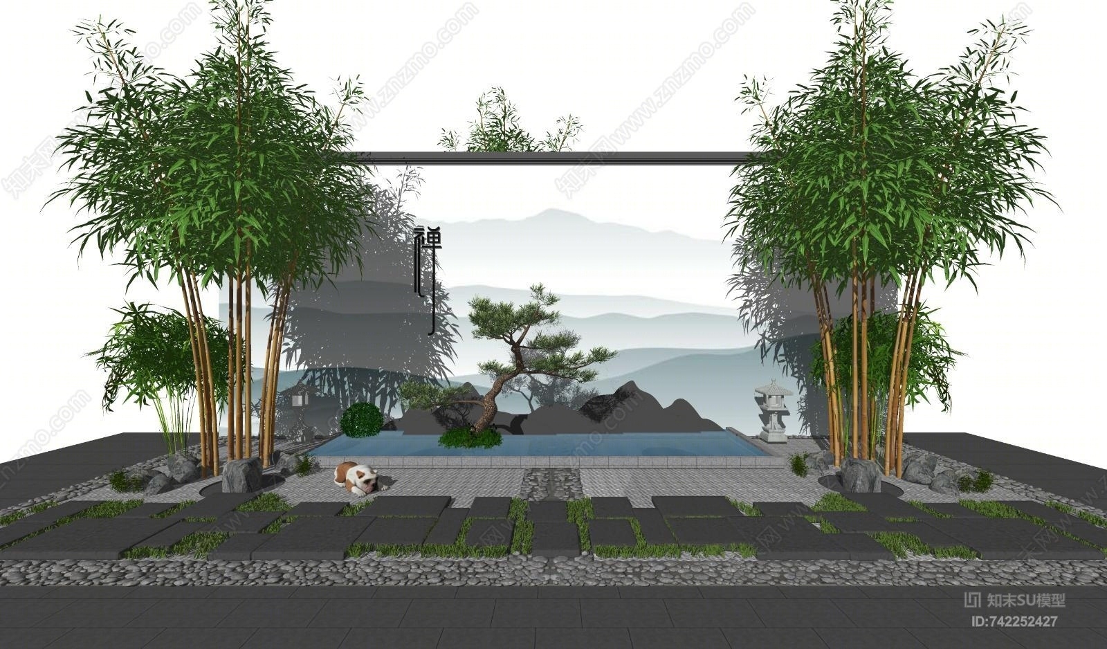 新中式竹子SU模型下载【ID:742252427】