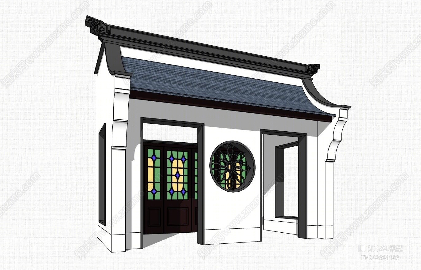中式古典门楼SU模型下载【ID:942331186】