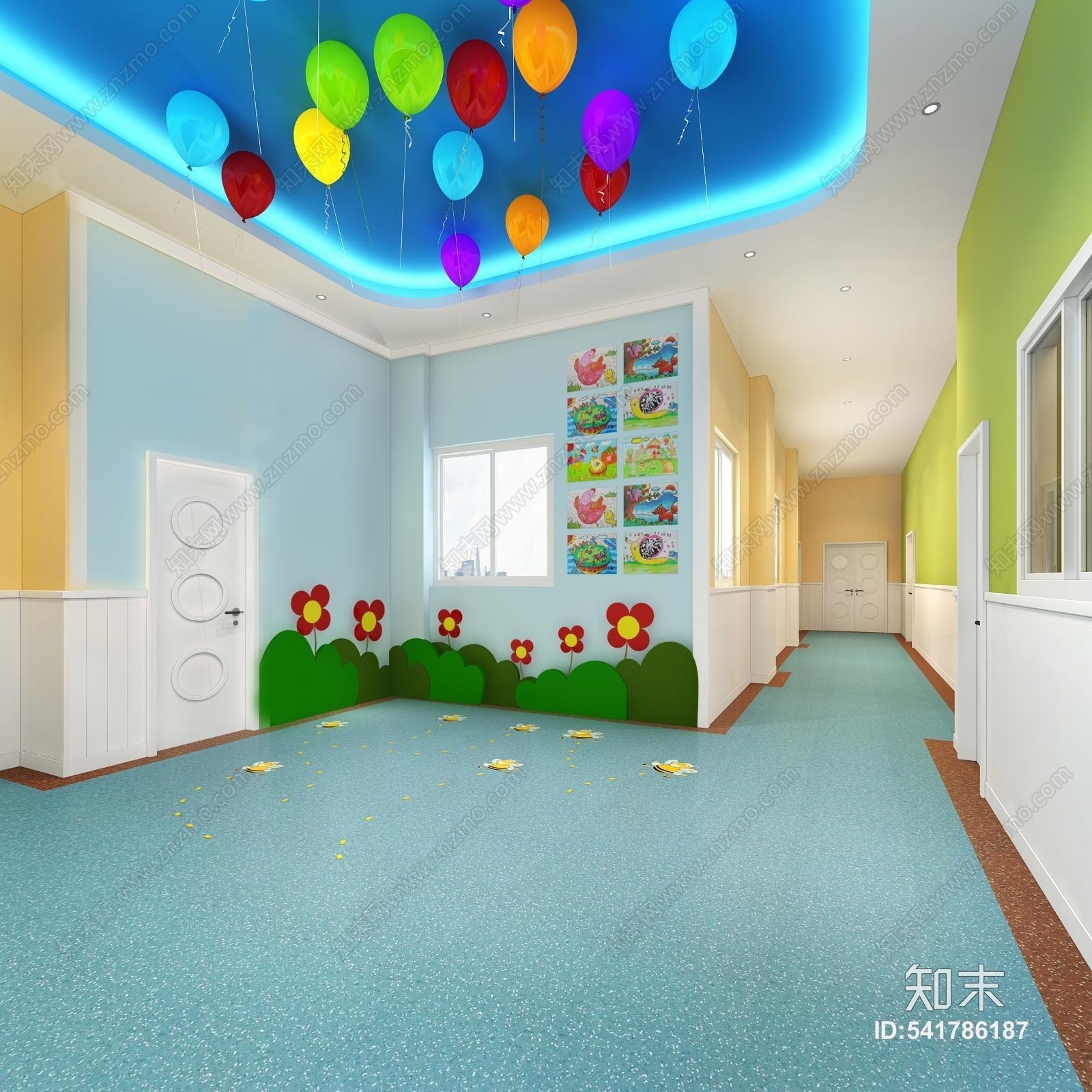 现代幼儿园走道3D模型下载【ID:541786187】
