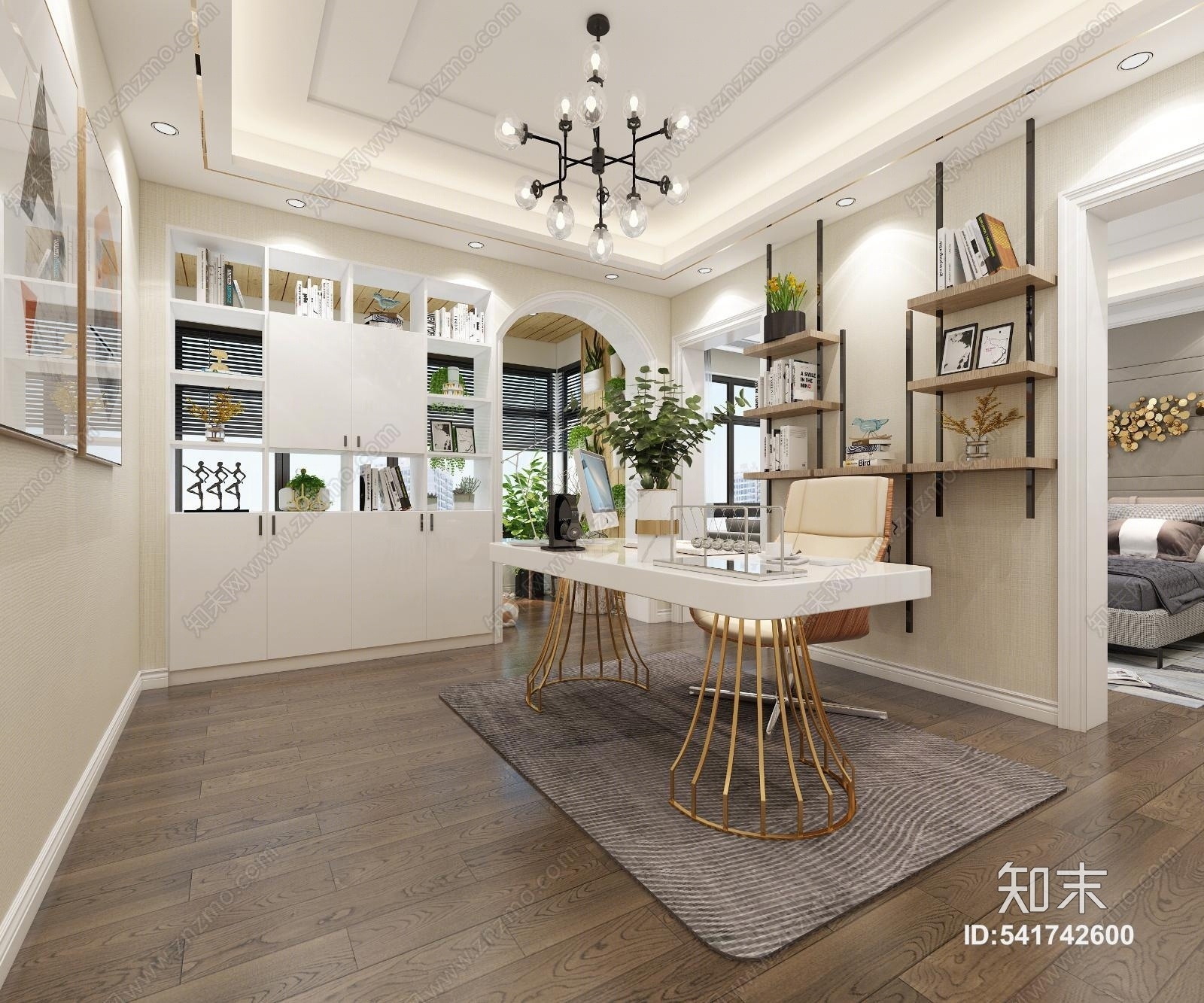 现代书房阳台卧室3D模型下载【ID:541742600】