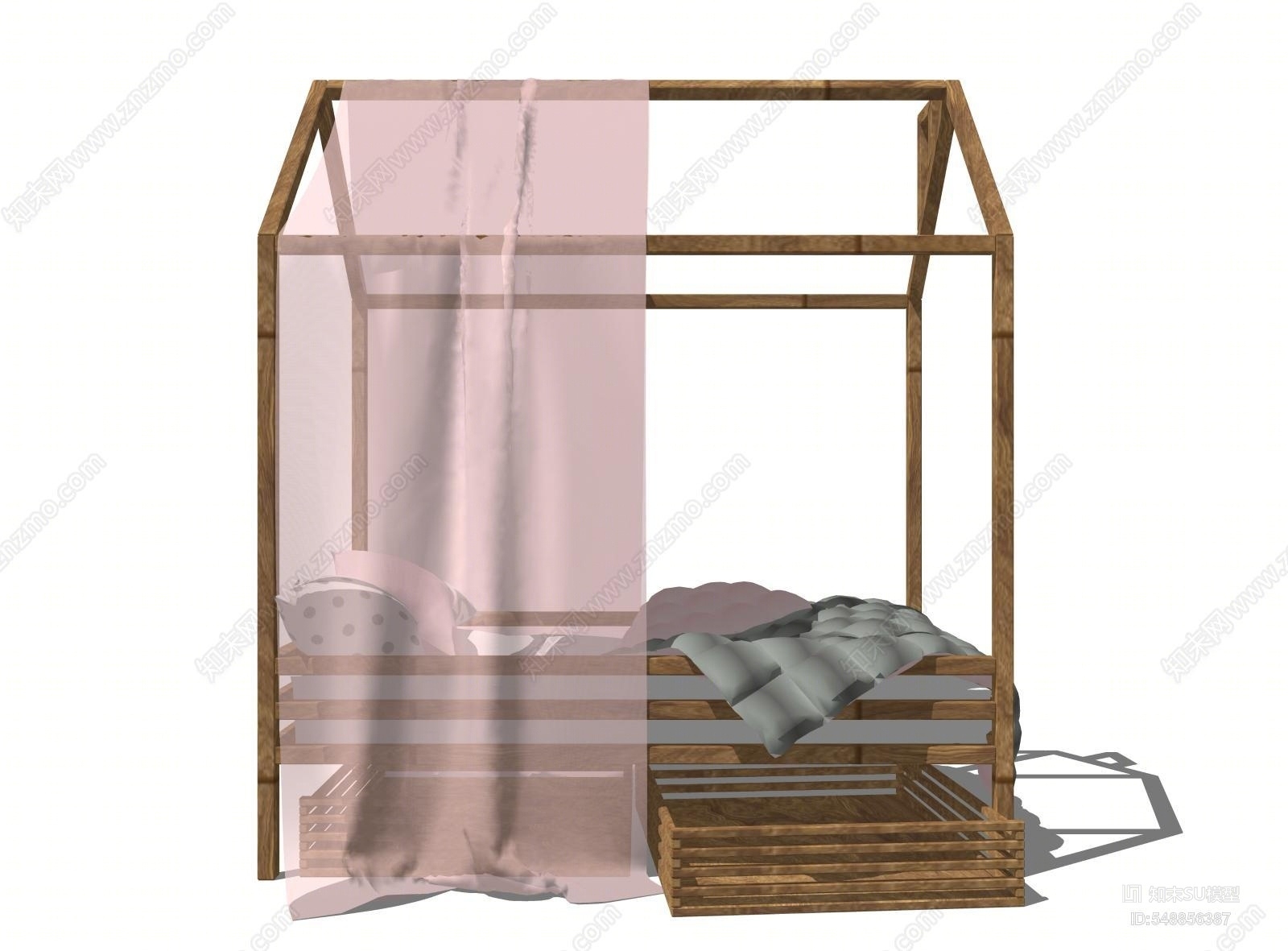 中式风格儿童床SU模型下载【ID:548856387】