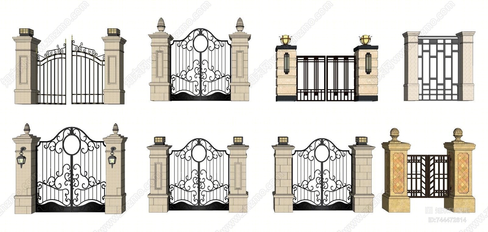 欧式庭院铁门SU模型下载【ID:744472614】