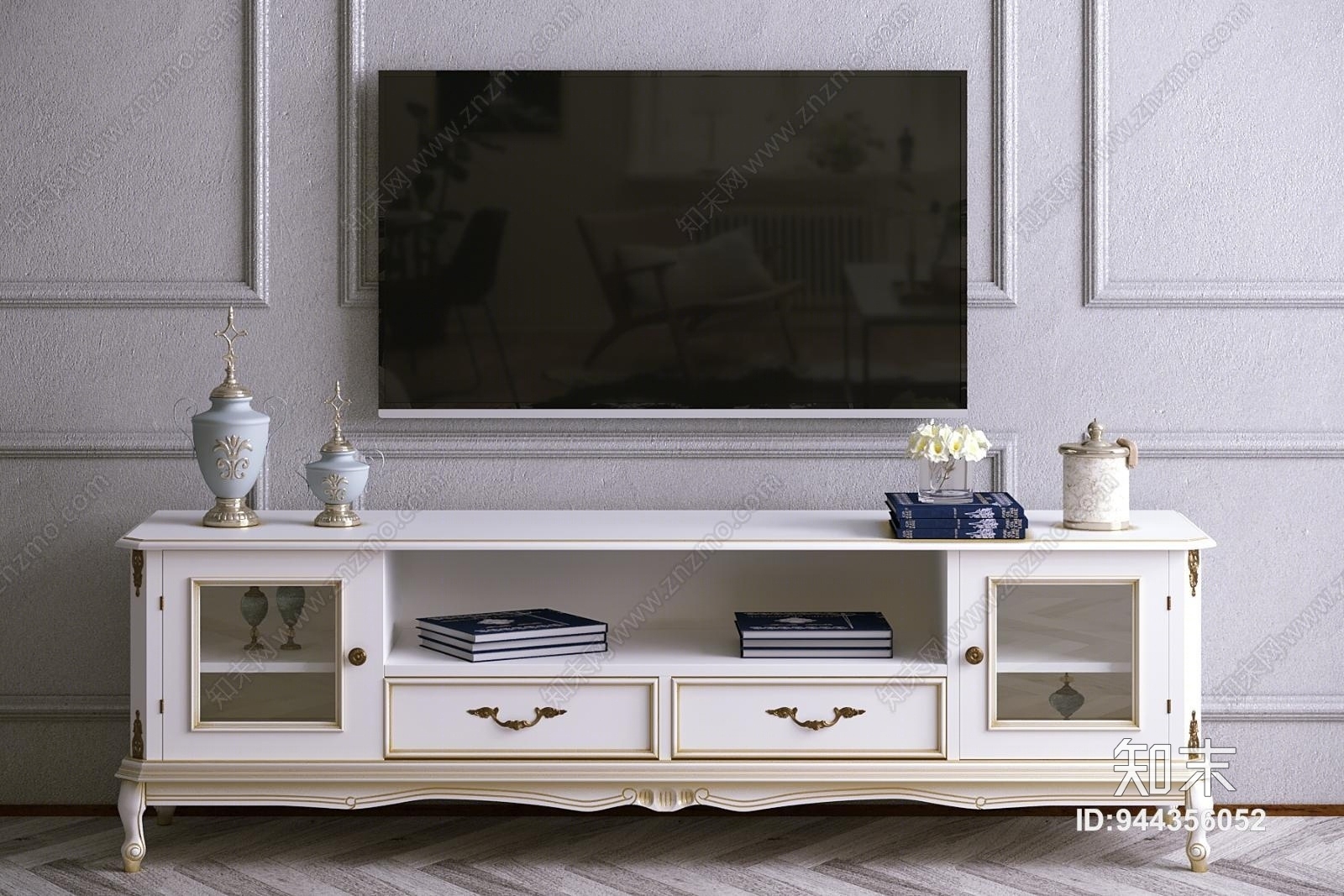 欧式古典欧式电视柜电视机摆件组合3D模型下载【ID:944356052】