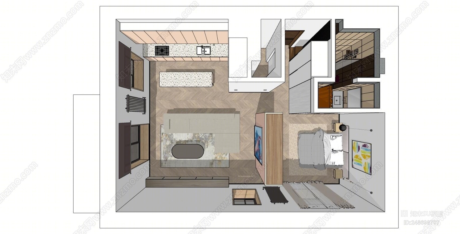 现代风格单身公寓SU模型下载【ID:248698707】