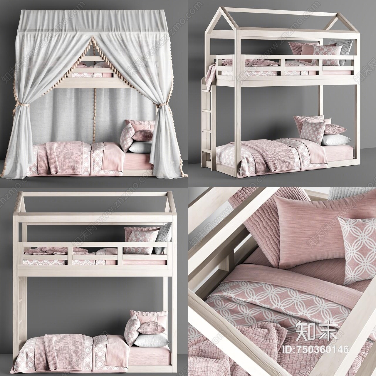 北欧双层儿童床3D模型下载【ID:750360146】