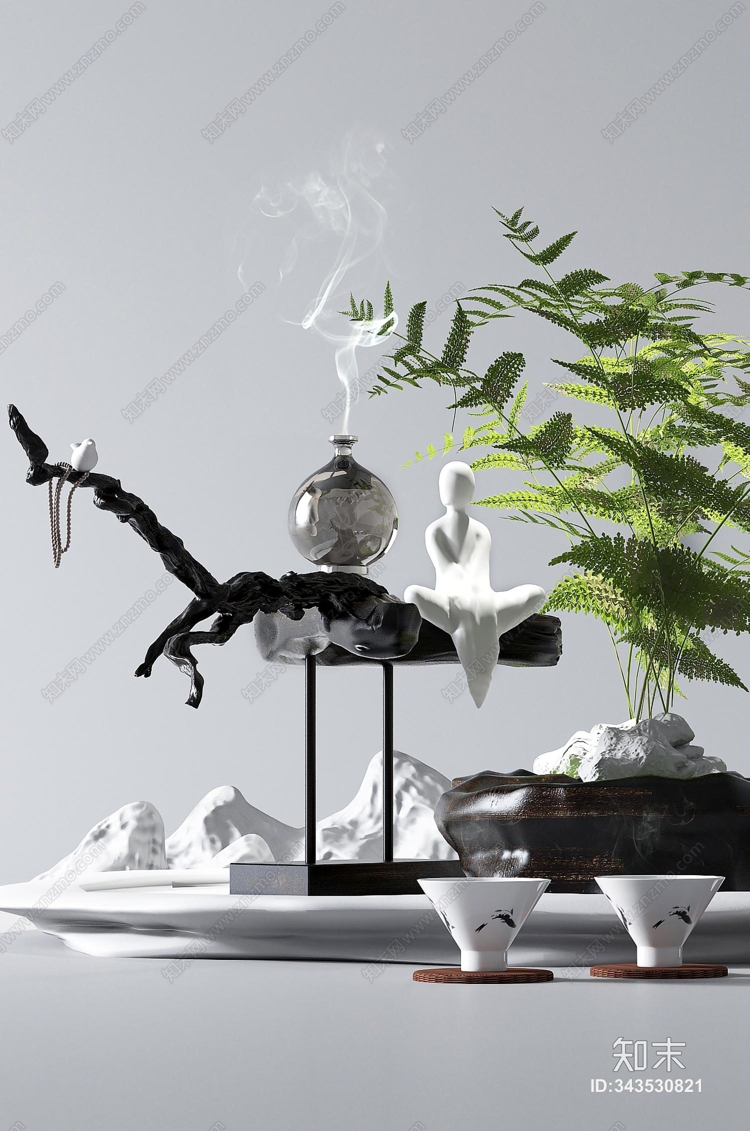 新中式盆景3D模型下载【ID:343530821】