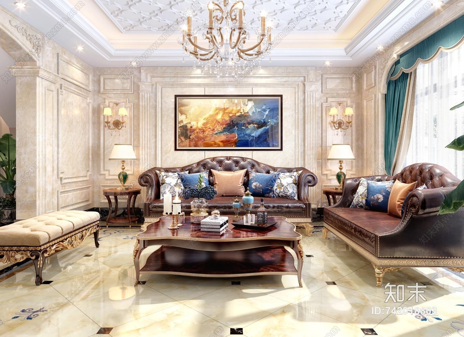 欧式别墅奢华客餐厅3D模型下载【ID:742018803】