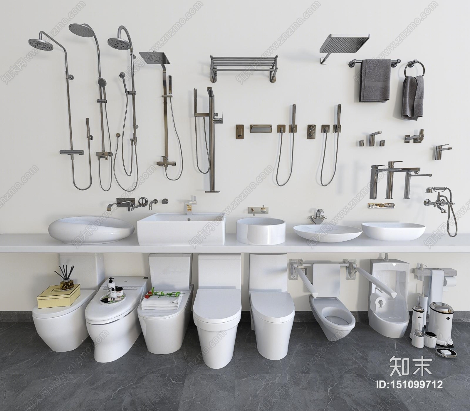 现代卫浴马桶台盆淋浴五金水龙头部件3D模型下载【ID:151099712】