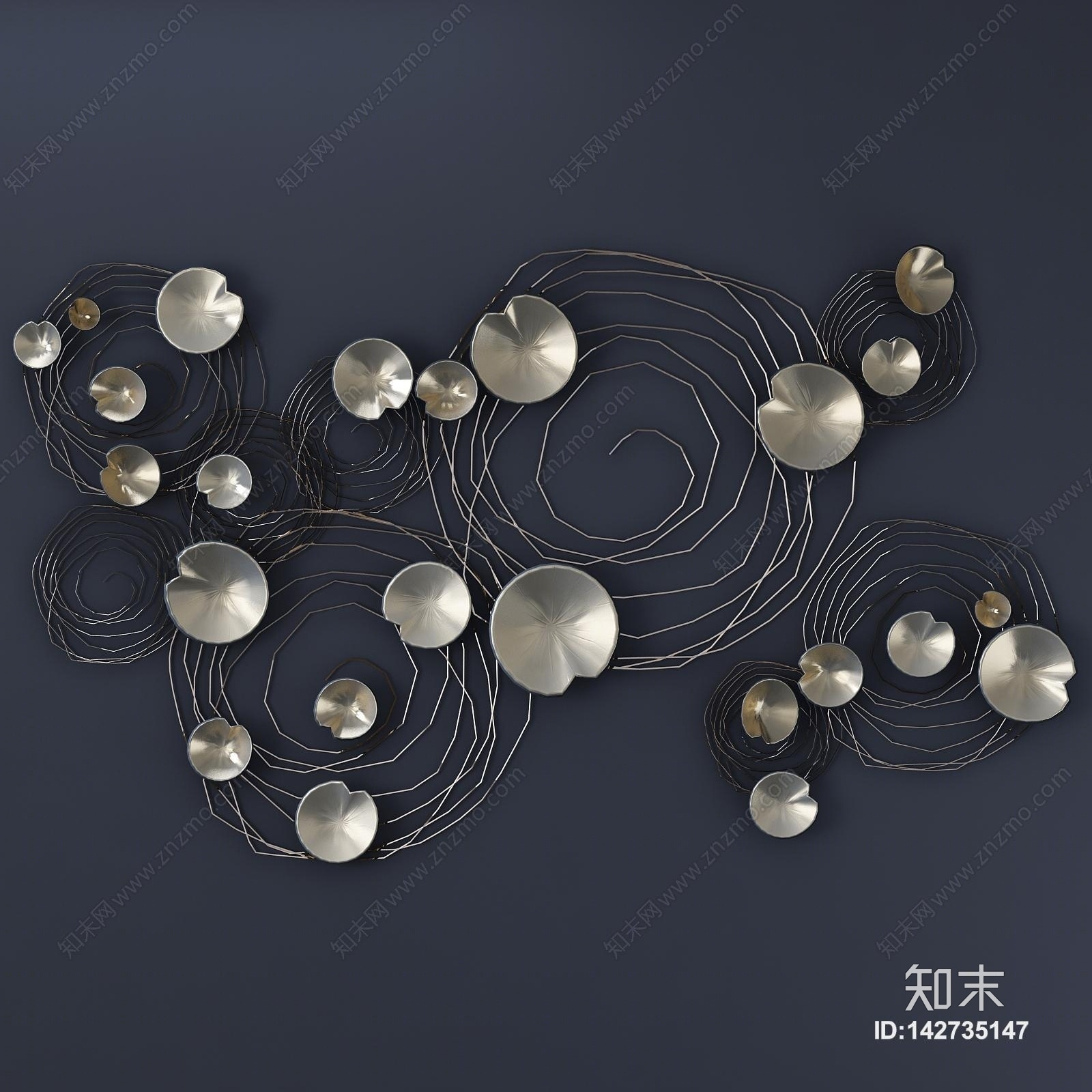 现代金属荷叶墙饰饰品3D模型下载【ID:142735147】