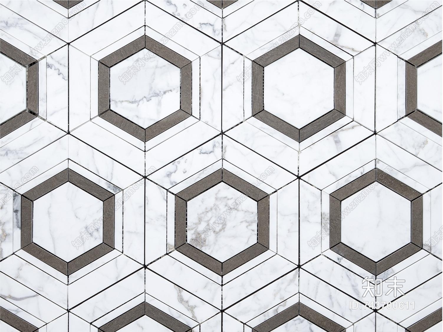 现代灰色加白色大理石六边形拼花贴图下载