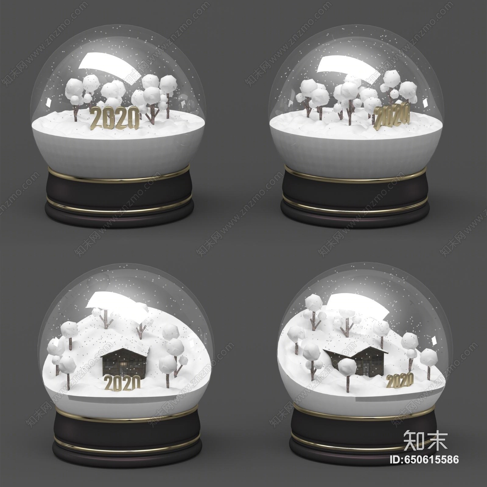 现代雪球树玻璃装饰品3D模型下载【ID:650615586】