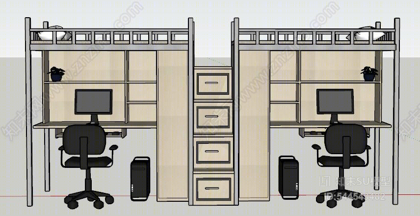 现代学校上床下桌SU模型下载【ID:544543482】
