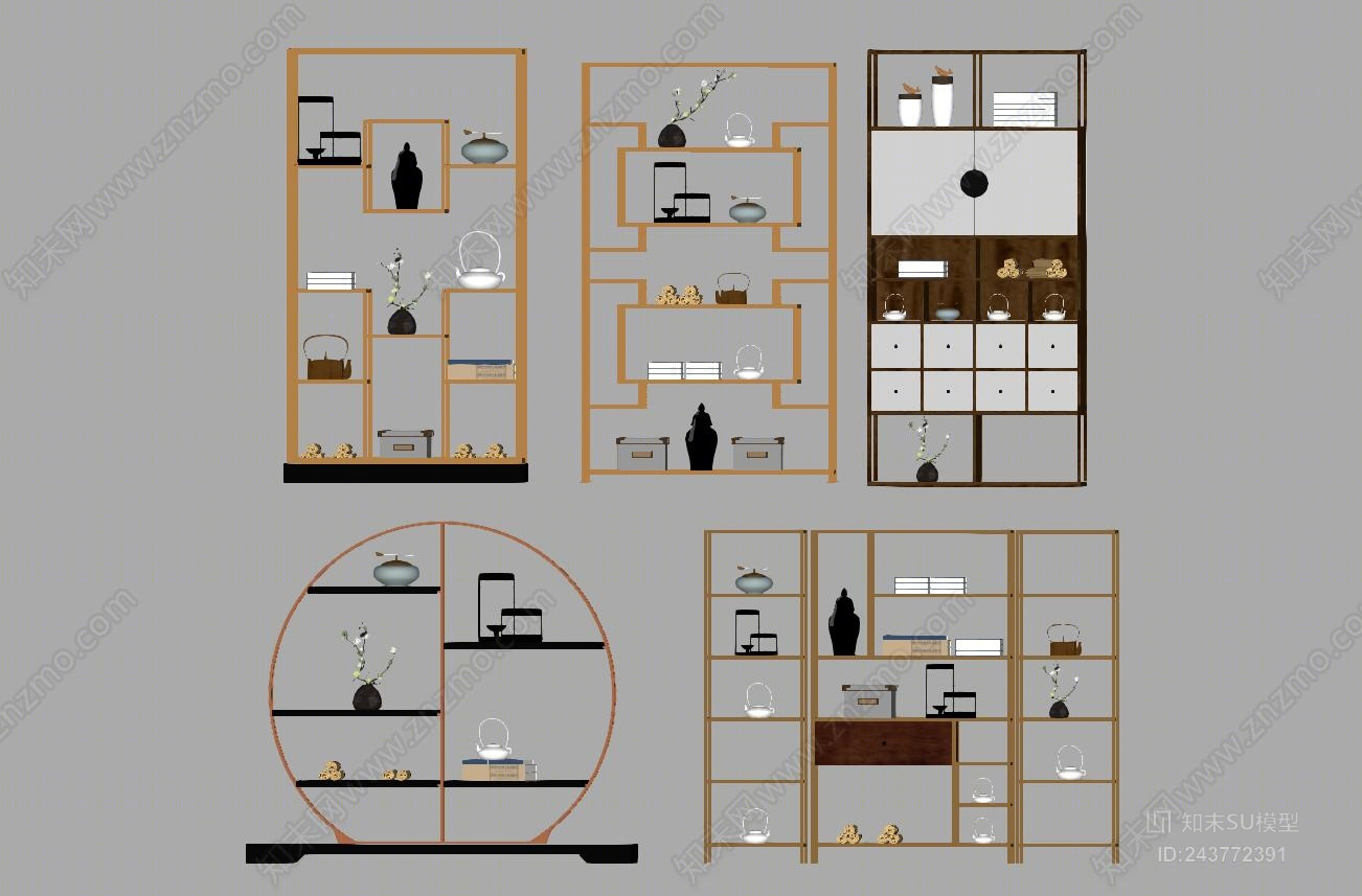 新中式博古架SU模型下载【ID:243772391】