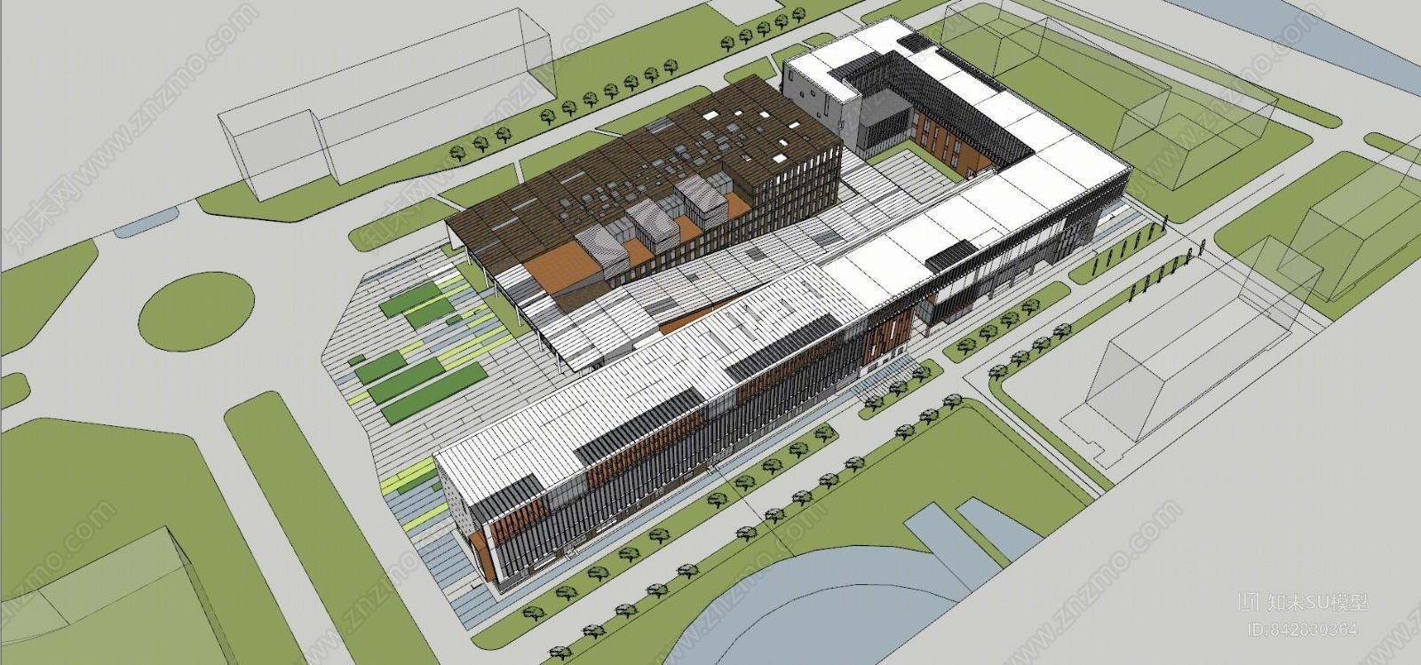现代学校建筑SU模型草图