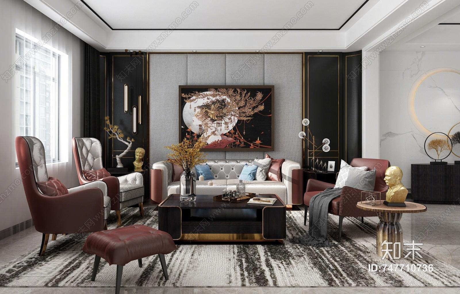 现代轻奢风格港式客厅3D模型下载【ID:747710736】