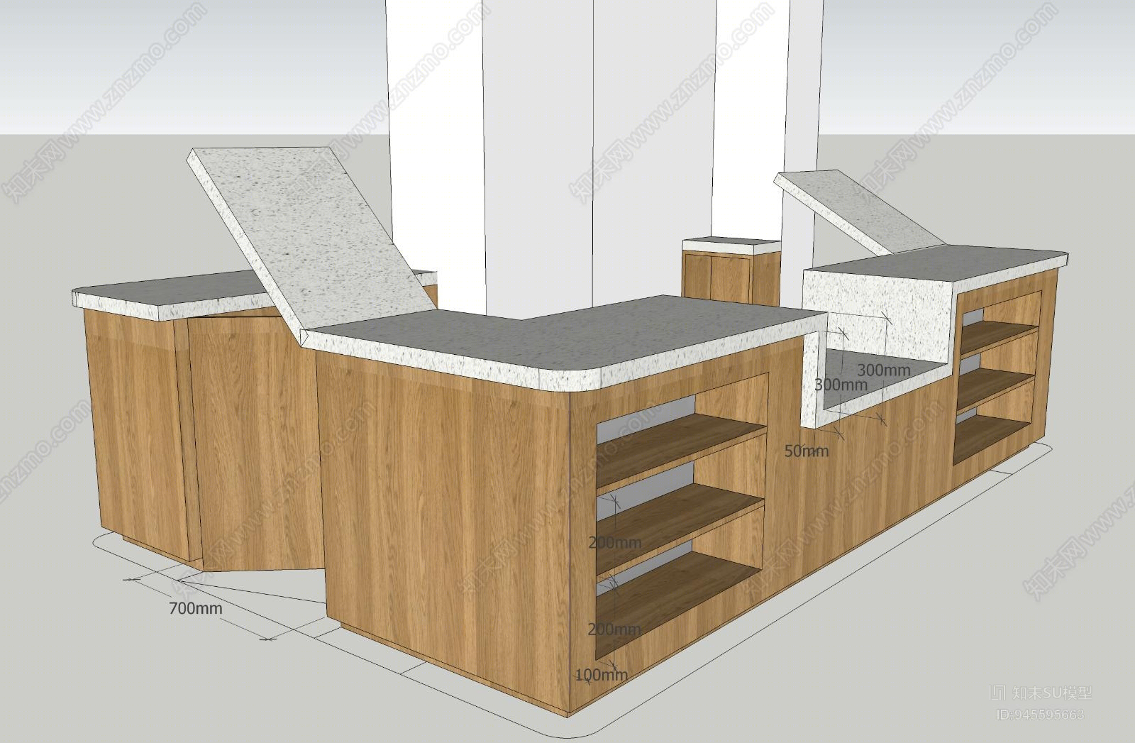 现代人造石木饰面收银台SU模型下载【ID:945595663】