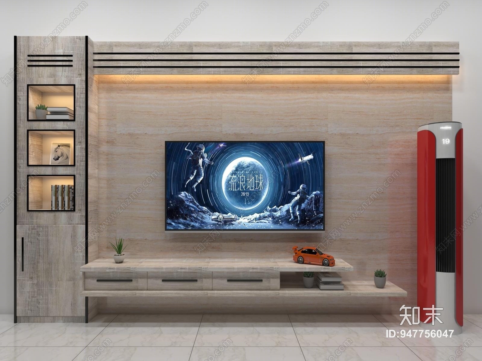 现代电视机背景墙3D模型下载【ID:947756047】