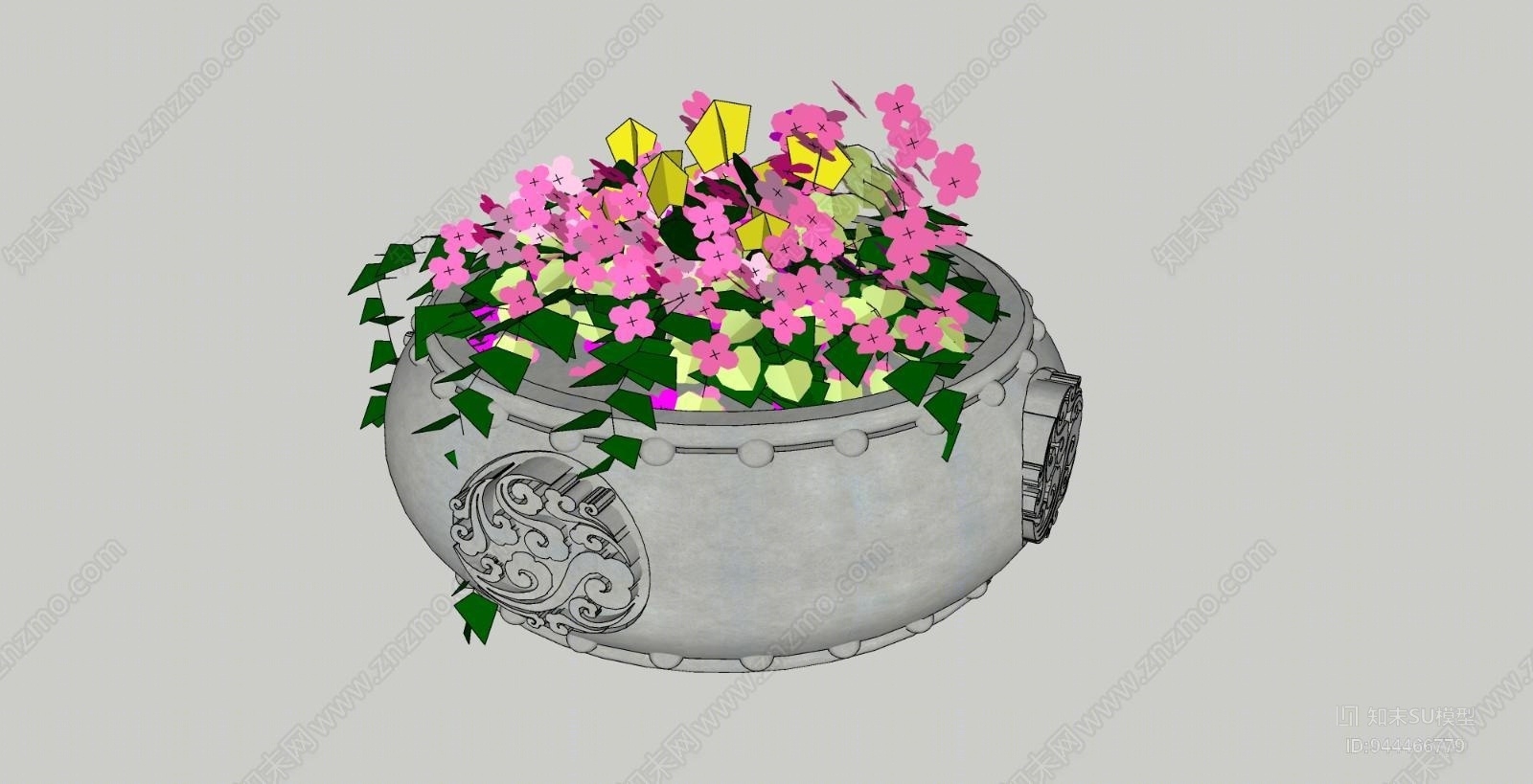 中式庭院花钵SU模型下载【ID:944466779】