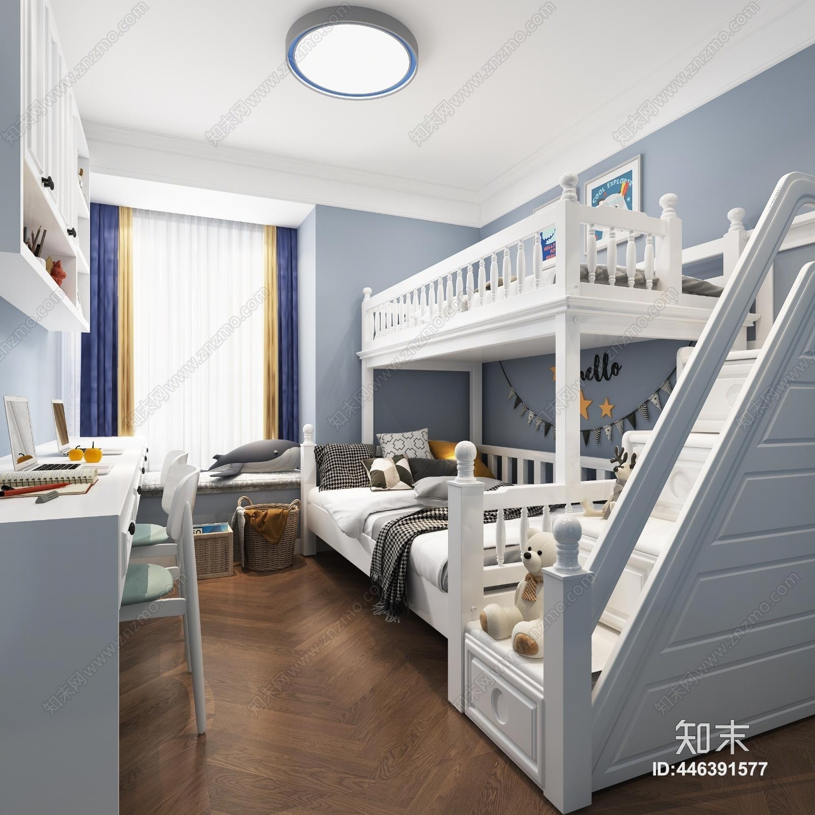 现代北欧上下高低床3D模型下载【ID:446391577】