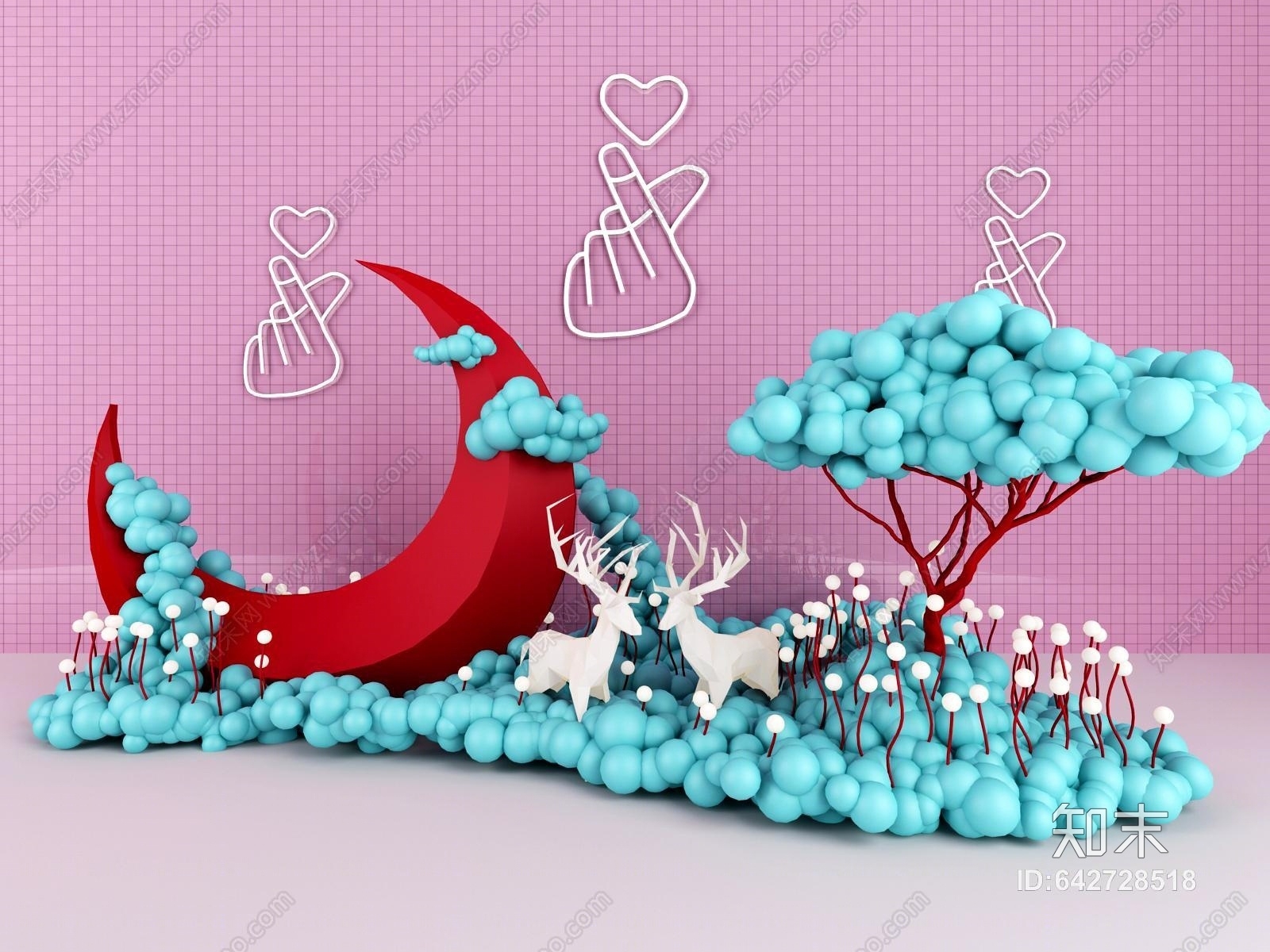 现代网红大厅气球月亮3D模型下载【ID:642728518】