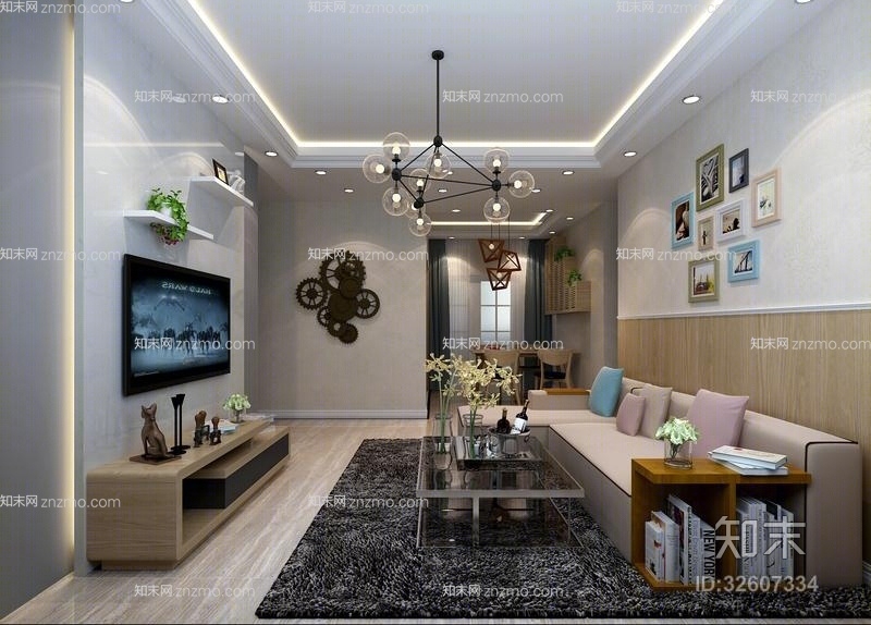 现代黑色沙发茶几组合3D模型下载【ID:32607334】
