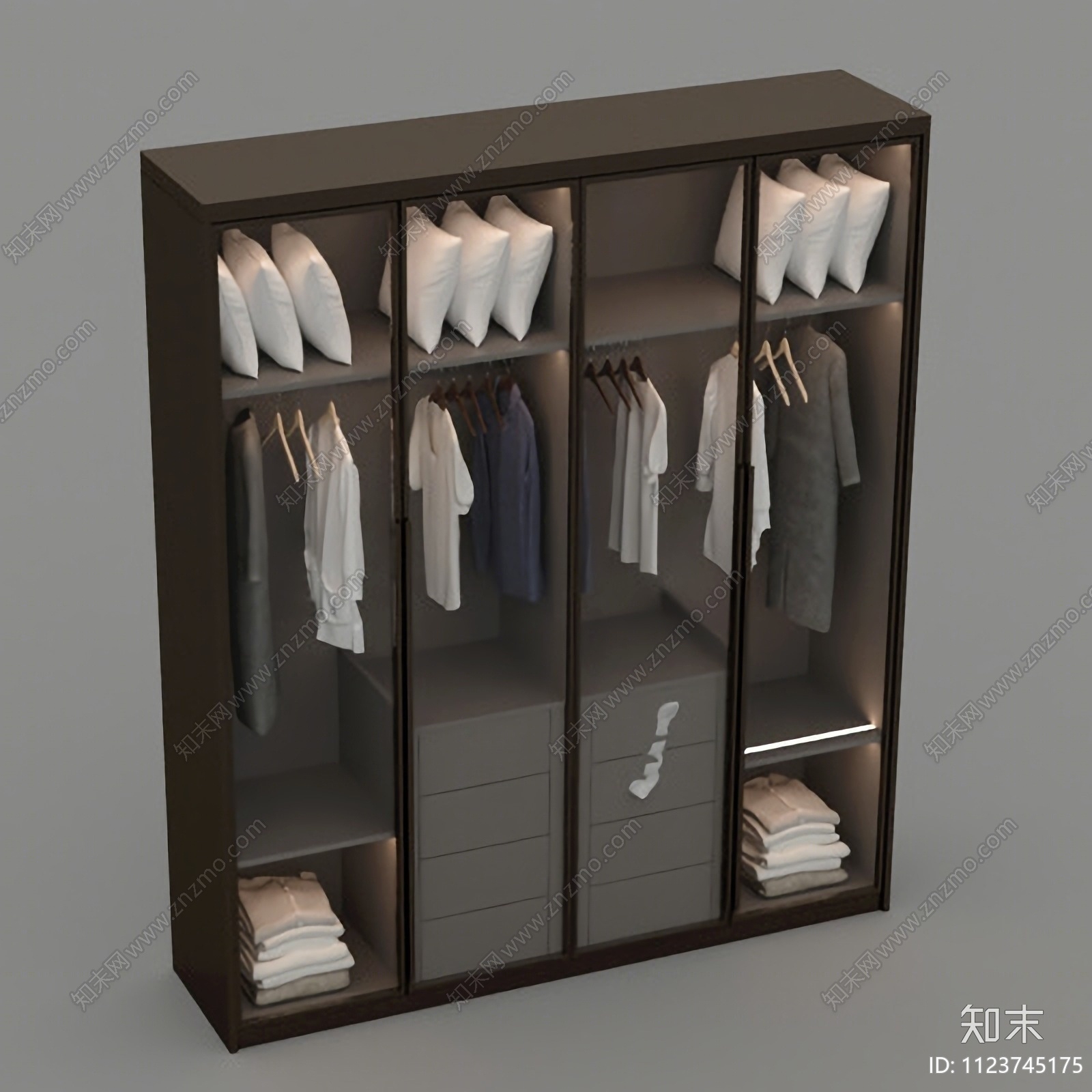 新中式简约实木玻璃门衣柜免费3D模型下载【ID:1123745175】