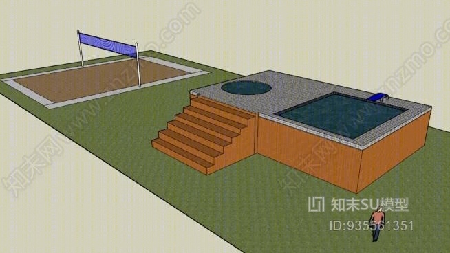 A游泳池和排球场SU模型下载【ID:935561351】