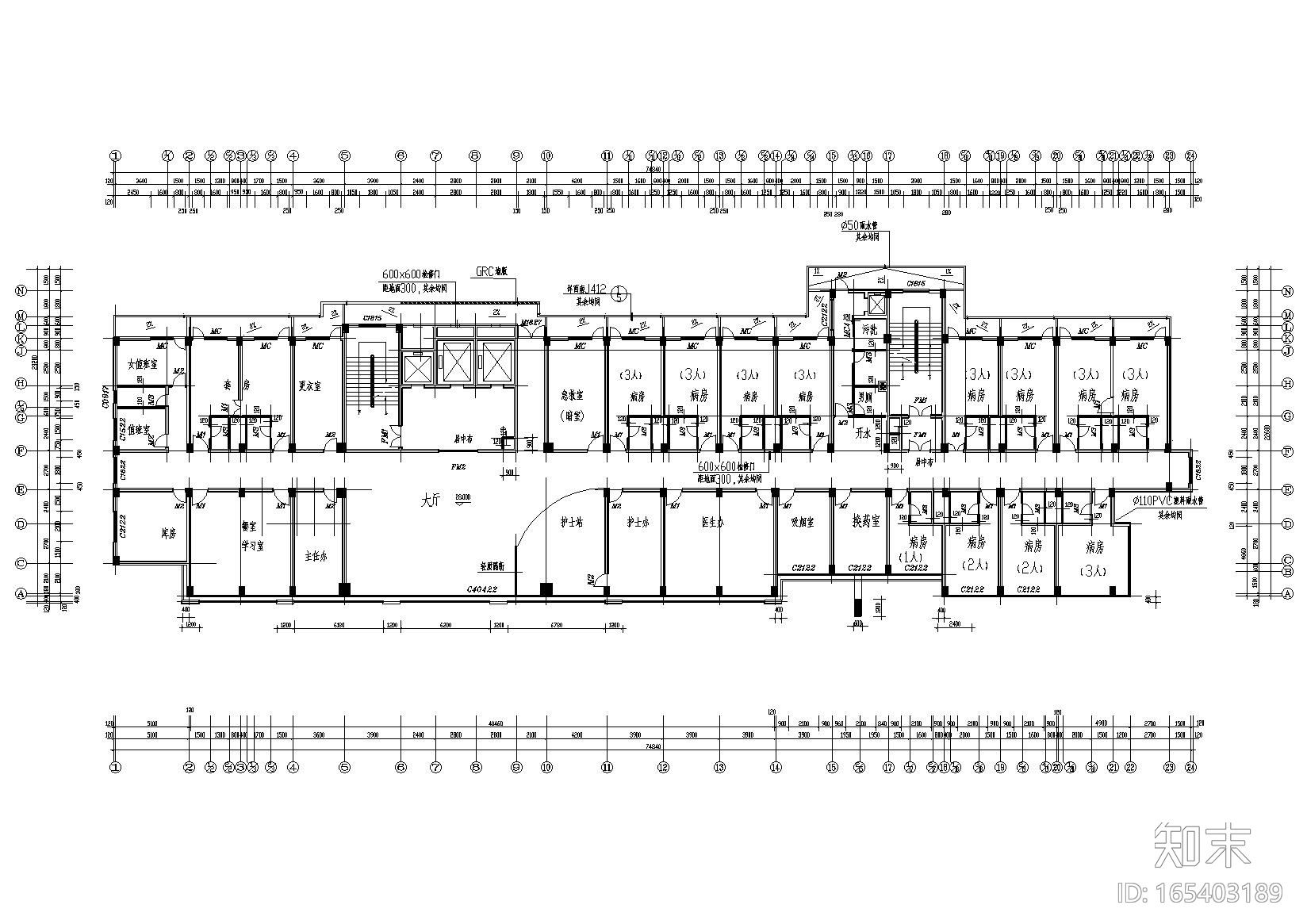 [四川]乐山市武警医院住院楼建筑工程施工图cad施工图下载【ID:165403189】