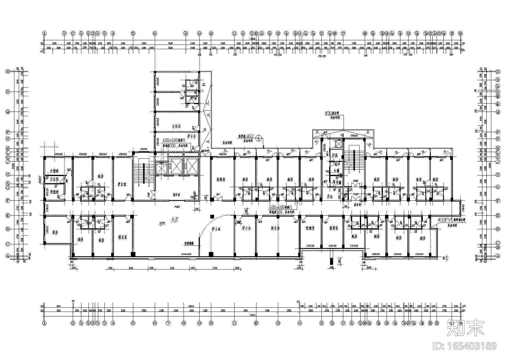 [四川]乐山市武警医院住院楼建筑工程施工图cad施工图下载【ID:165403189】