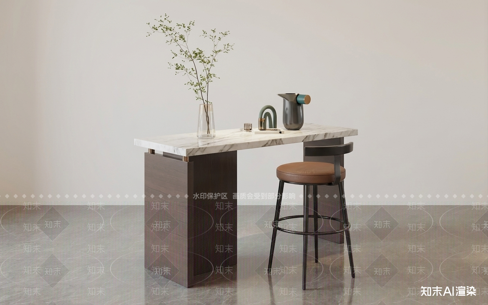现代吧台3D模型渲染效果图