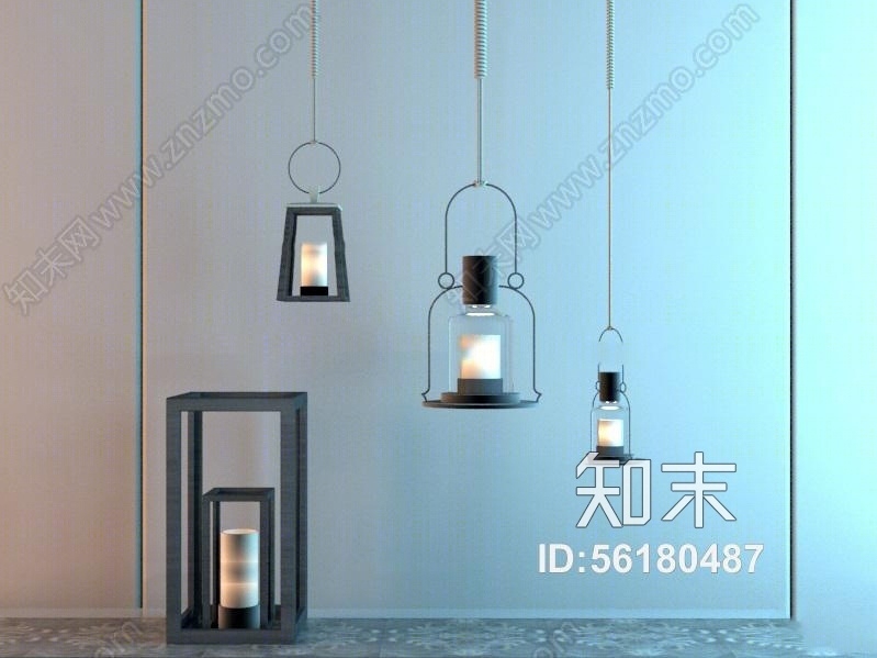 工业风吊灯组合3D模型下载【ID:56180487】