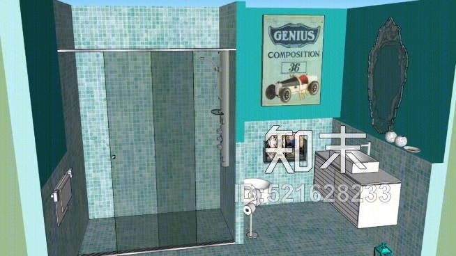 蓝色浴室SU模型下载【ID:521628233】