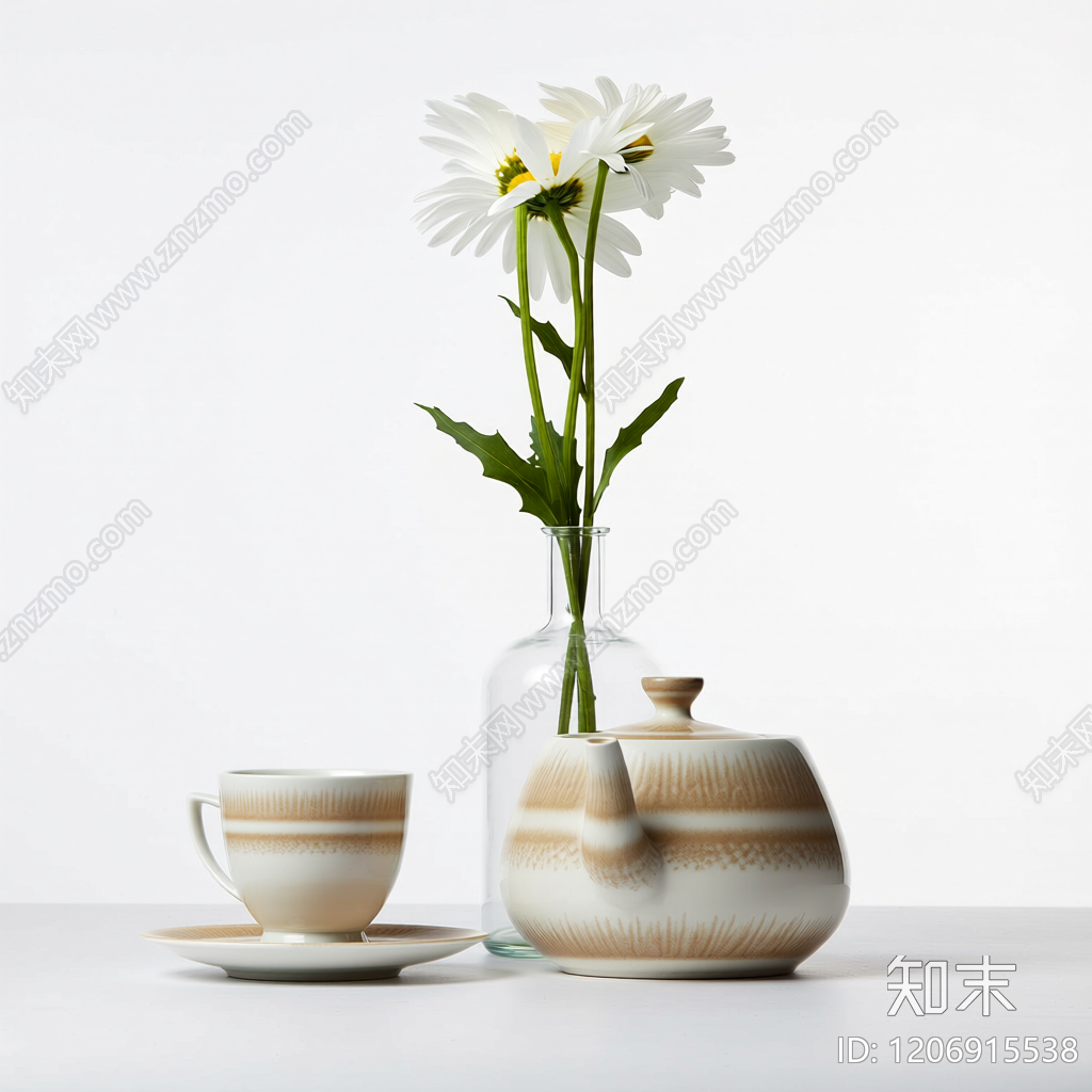 茶具花瓶组合装饰3D模型下载【ID:1206915538】