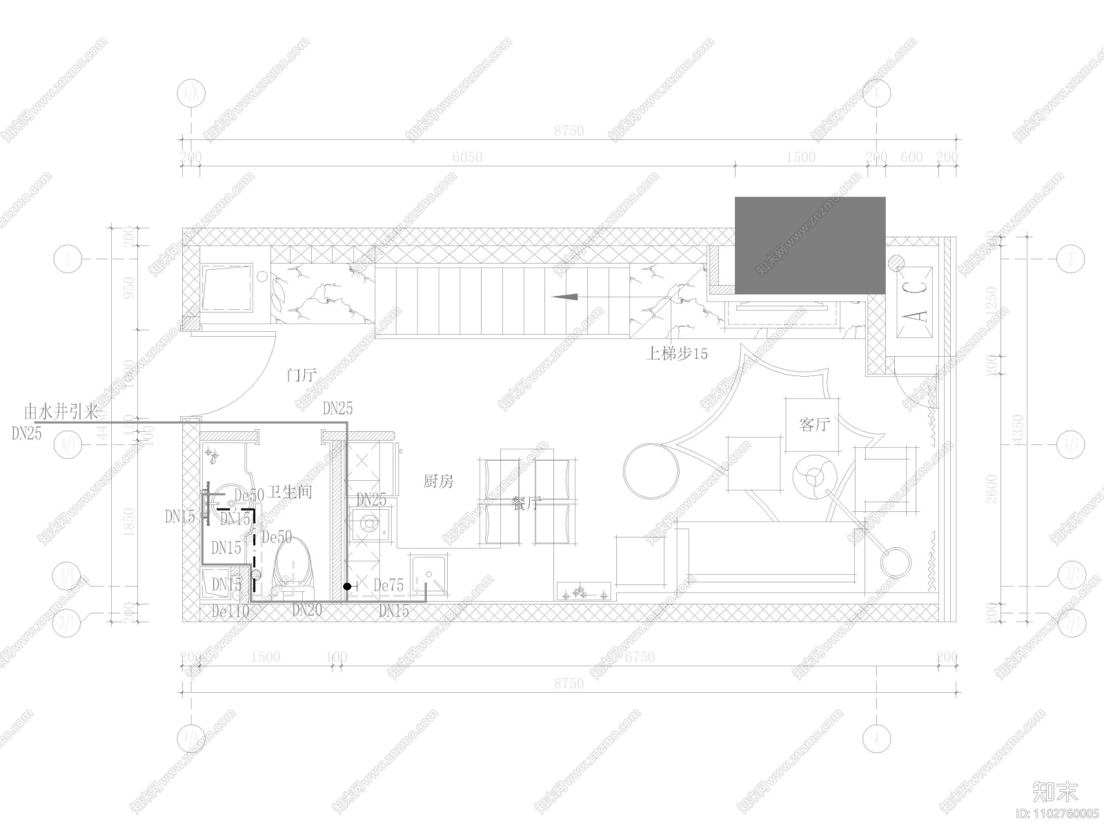 重庆68复式LOFT公寓样板房装修施工图施工图下载【ID:1102760005】