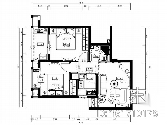 [福建]温馨之家简欧两居室样板房装修图（含效果）cad施工图下载【ID:161710178】