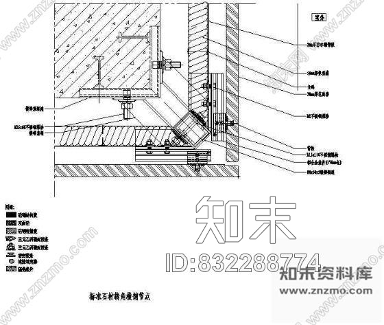 图块/节点标准石材转角横剖节点cad施工图下载【ID:832288774】