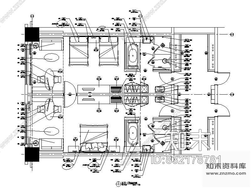 图块/节点五星级酒店客房平面图施工图下载【ID:832178781】