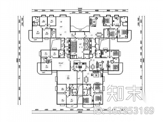 塔式高层一梯六户型图（184/128/151）施工图下载【ID:167953169】