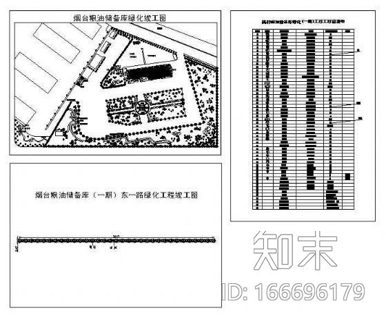 山东某粮油库绿化平面图cad施工图下载【ID:166696179】