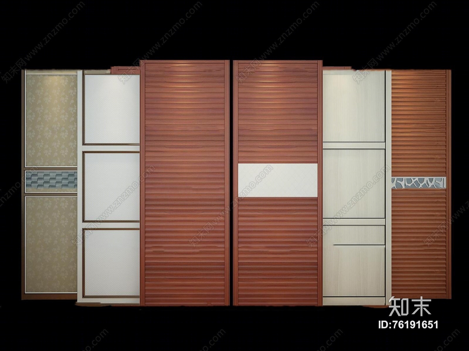 现代衣柜移动门组合3D模型下载【ID:76191651】