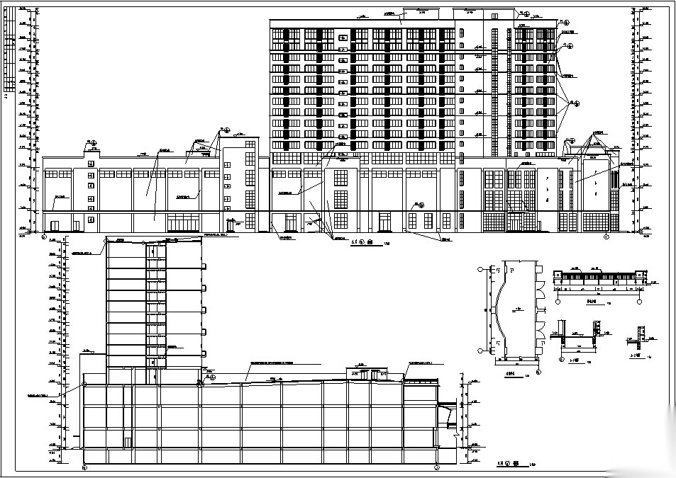 3套商住综合楼建筑设计施工图CAD施工图下载【ID:151479198】