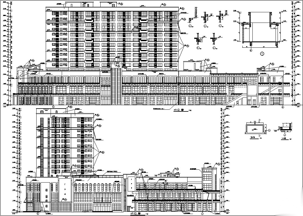 3套商住综合楼建筑设计施工图CAD施工图下载【ID:151479198】